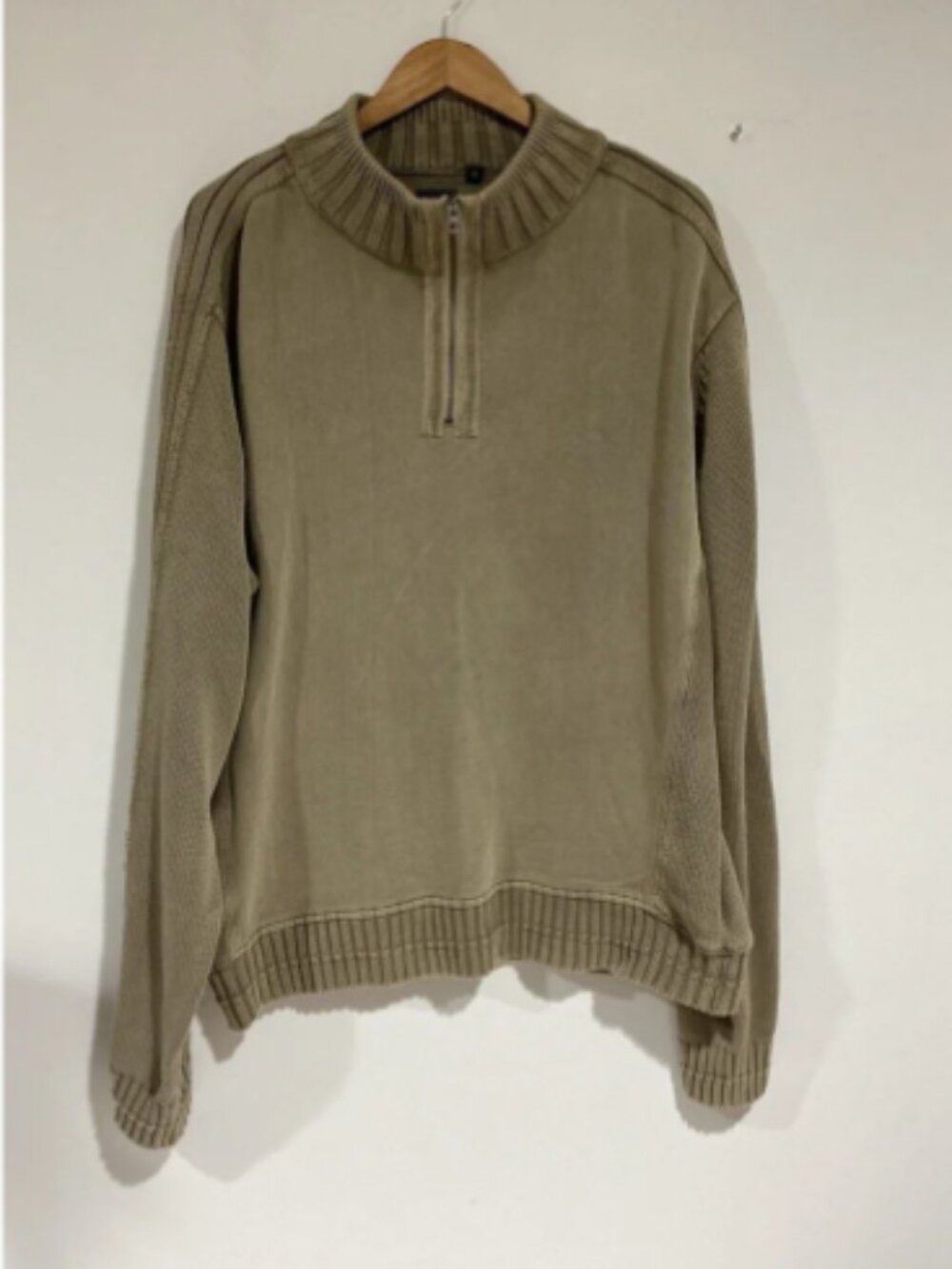 Men’s Thaddeus Tan Pullover 1/4 Zip Mock Neck Cotton Sweater